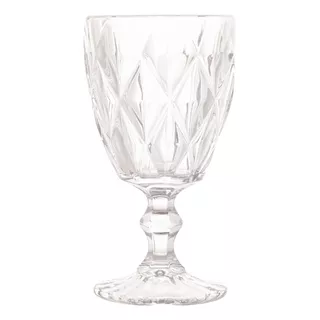 Jogo 6 Taças Diamante Transparente Vidro Vinho E Agua