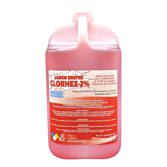 Jabón Gluconato Clorhexidina 2% 4 L Mata 99.9999% Bacterias