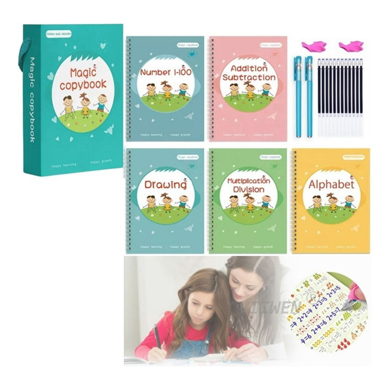 Set 8 Cuadernos Mágicos Caligrafía Ingles Niños Reutilizable
