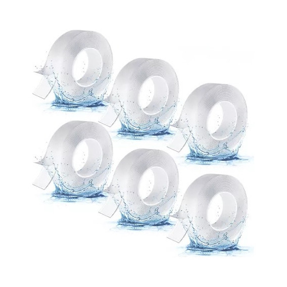 6 Pcs Cinta Magica Nano Doble Cara Adhesiva Trasparente 5mts