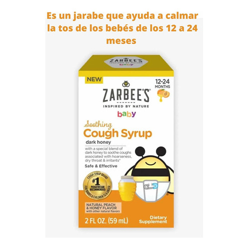 Zarbees Jarabe Para La Tos  Cough Syrup Dark Honey 59 Ml Sabor Durazno Y Miel