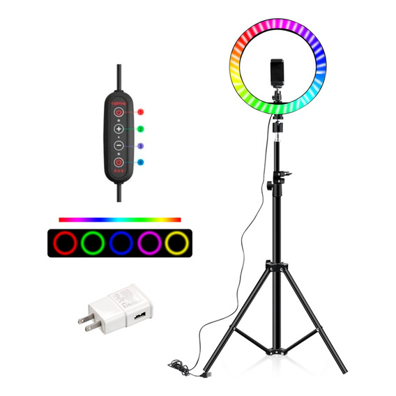 Aro Luz Rgb 33cm Para Tiktok Redes Trípode 210cm Cargador