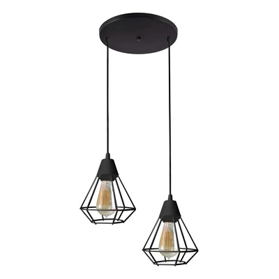 Colgante Jaula 2 Lues Base Redonda Diamante Vintage Apto Led Negro Texturado