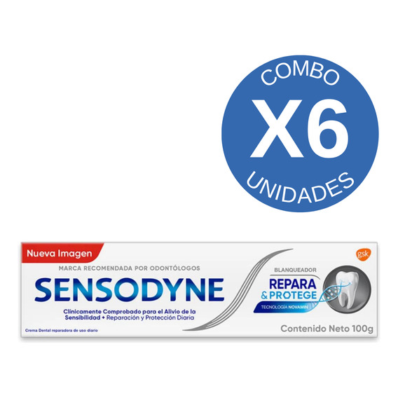 Pack X6 Sensodyne Pasta Dental Repara Protege Blanquea 100g
