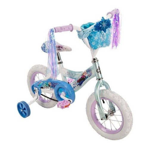 Bicicleta infantil Huffy Disney Frozen R12 freno contrapedal color blanco/azul con ruedas de entrenamiento