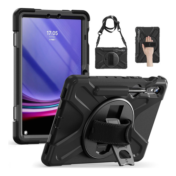 Funda Para Samsung Galaxy Tab S9 / S9 Fe Rudo Correa Negro