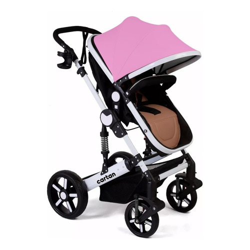 Cochecito de paseo Cartan STL500 negro/rosa con chasis color blanco