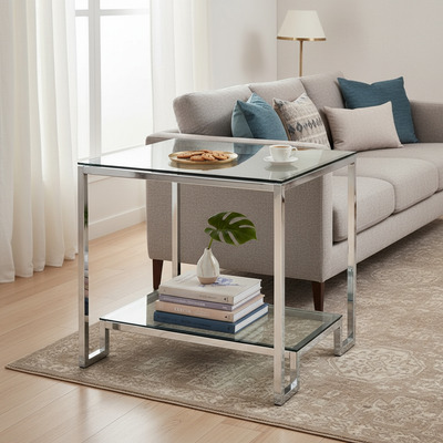 Mesa De Apoyo Acero Cromado Y Vidrio Templado Deco Rock Gmg Cromo