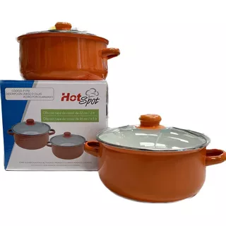 Set De 2 Ollas Tapa Cristal Porcelanizado Hot Spot Oferta