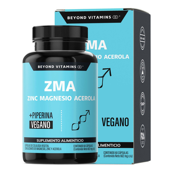 Zinc Magnesio Acerola (zma) | Con Piperina Para Máxima Absorción | Sin Azúcar - Suplemento Alimenticio Vegano Beyond Vitamins - Ingredientes Non Gmo (60 Cápsulas)