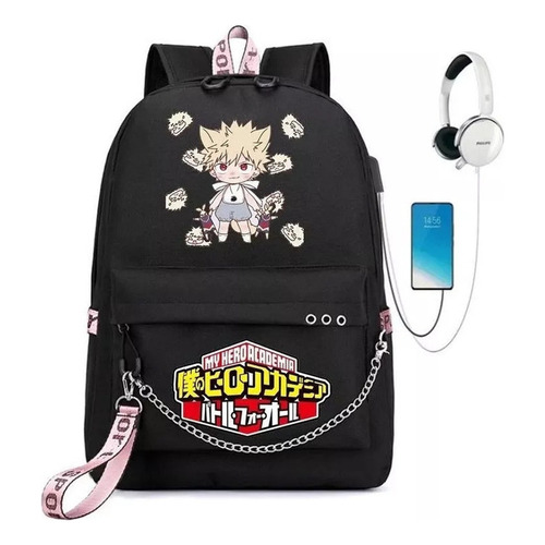 Mochilas Escolares My Hero Academia Con Puerto De Carga Usb Color Bakugou Katsuki 2