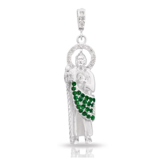 Dije San Judas Manto  Zirconias Verde Plata Ley .925  4.5cm