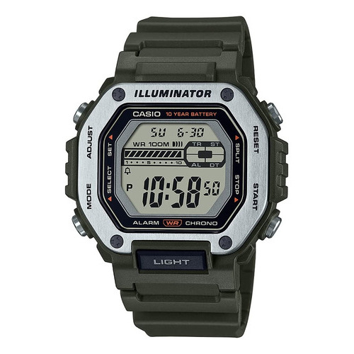 Reloj Hombre Casio Mwd-110h Wr100 Alarma Crono Casio Centro Color De La Malla Verde