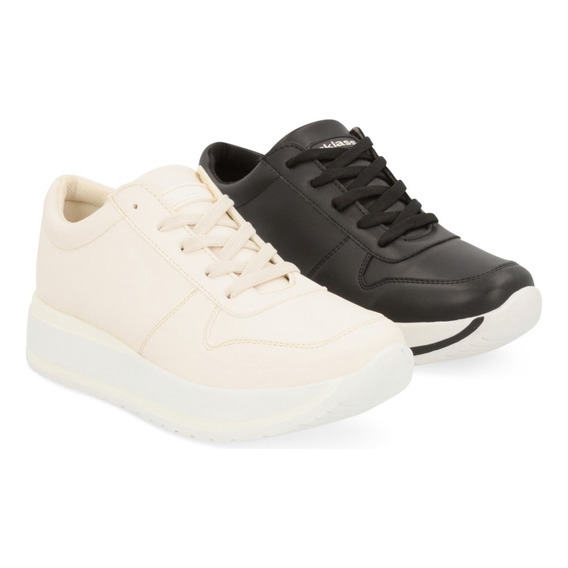 Tenis Dama Casual Negro Y Hueso Slim On  Duo Pack 307 