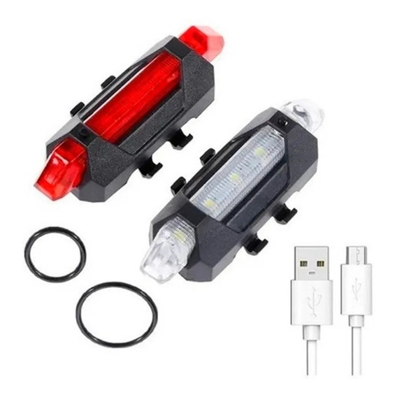 2 Luces De Bicicleta X Carga Usb 1 Luz Roja Y 1 Luz Blanca