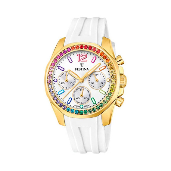 Reloj Festina Mujer F20650.2 Boyfriend Local Barrio Belgrano Color De La Malla Blanco Color Del Bisel Dorado Color Del Fondo Anacarado