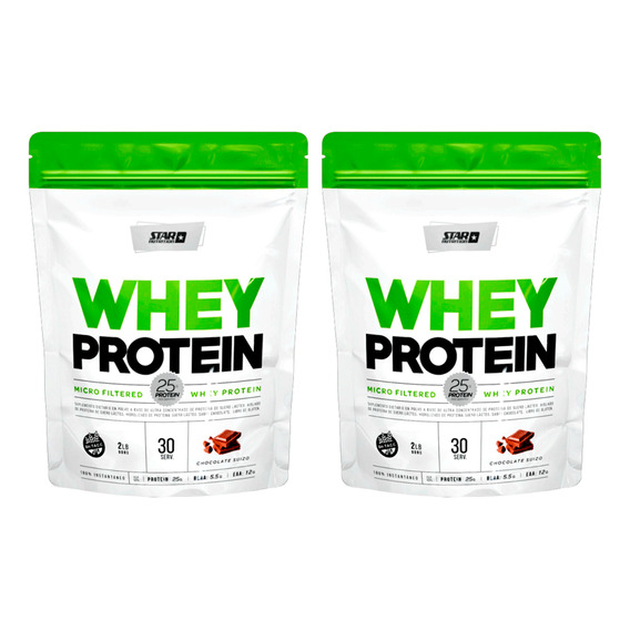 Suplemento en polvo Star Nutrition  Star nutrition Whey Protein proteínas sabor chocolate suizo en bolsa de 908g pack x 2 u