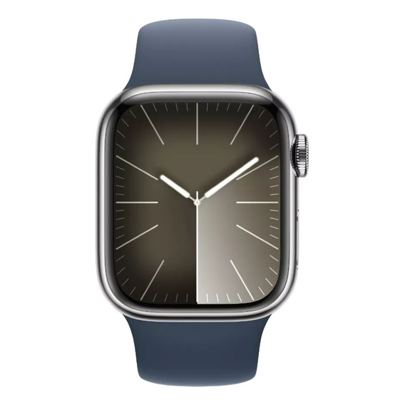 Apple Watch Series 9 GPS + Celular • Caja de acero inoxidable color plata de 41 mm • Correa deportiva azul tormenta - M/L