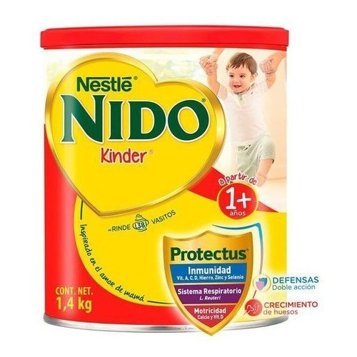 Leche de fórmula en polvo sin TACC Nestlé Nido Kinder en lata de 1.4kg - 12 meses a 3 años