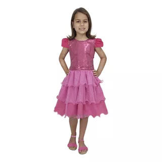 Vestido Infantil Festa Aniversário Pink Com Brilho Princesa