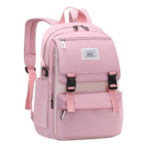 Mochila Adolescente Mochila De Estudiante Bolso De Escuela Negro Ocio Alta Capacidad Peso Ligero Niño Y Niña Color Rosa Chicle Diseño De La Tela Liso