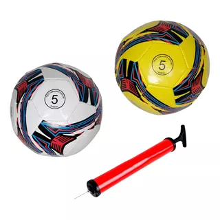 Kit 2 Bolas Futebol N 5 Costurada Couro Vegano + Bomba De Ar