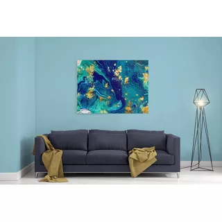 Cuadro Decorativo Abstracto Mármol Azul En Canvas 90x60cm