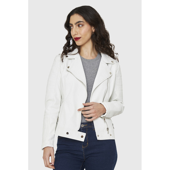 Chaqueta Tipo Biker Ecocuero Blanco Nicopoly