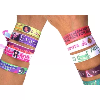 100 Pulsera Fiesta Evento Personalizada Impresa Color Liston