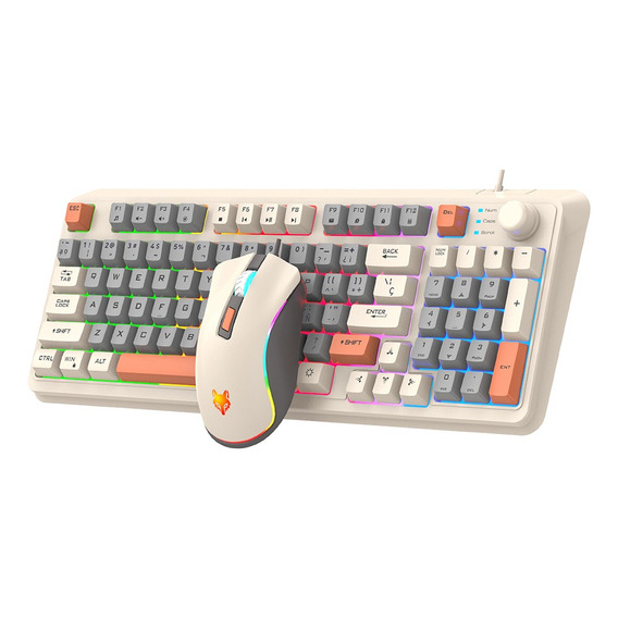 Kit de teclado y mouse gamer Free Wolf K820 Español Latinoamérica de color blanco