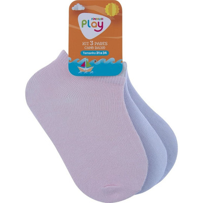  Kit Meia Lisa Infantil Cano Baixo 3 Pares 31 A 34 Pimpolho 