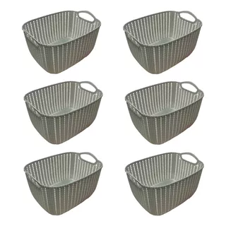 Canasto Organizador Plastico X6 Rattan Mediano Gris Deco