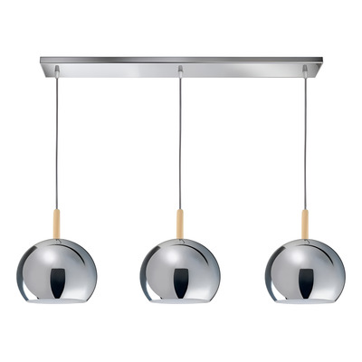 Colgante 3 Luces Cromo Con Madera 20cm Apto Led Deco