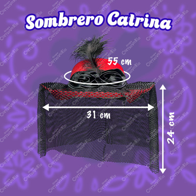 Sombrero Catrina Rojo Velo Negro Pluma Disfraz Día Muertos