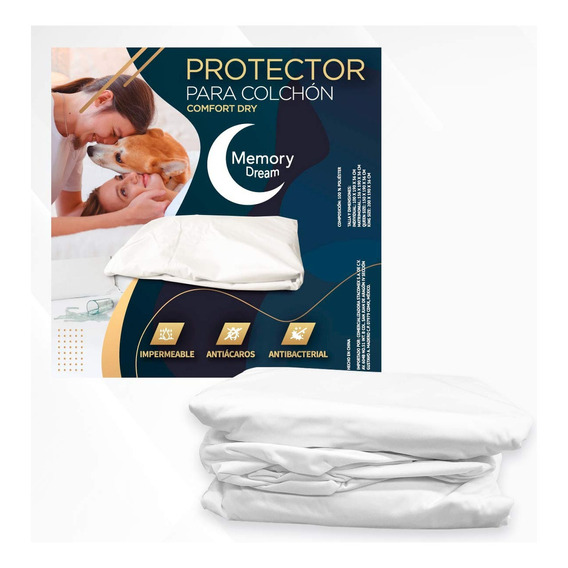 Protector Cubre Colchón Queen Size Impermeable Memory Dream Color Blanco Diseño de la tela Liso