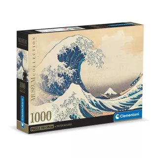 Rompecabezas La Gran Ola 1000 Pz Clementoni Italia Kanagawa Hokusai Arte Museum Collection Con Poster