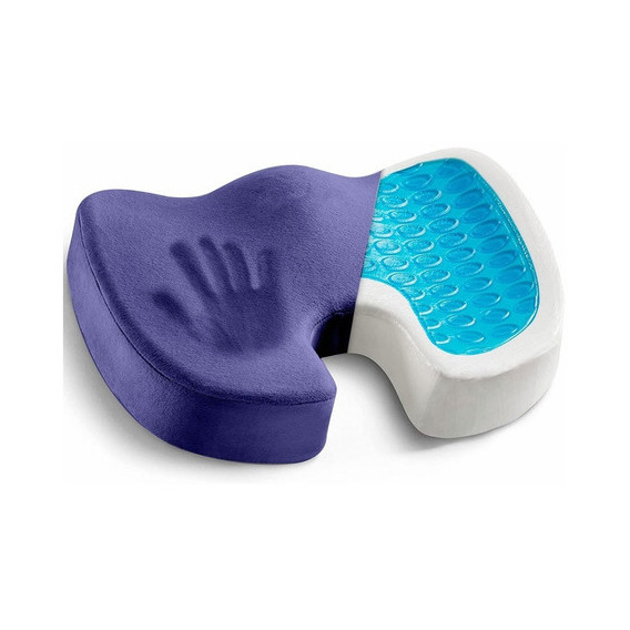 Cojín Ergonómico Ortopédico De Gel Para Asiento De Oficina Color Azul Diseño De La Tela Rayado