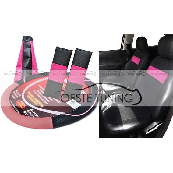 Fundas Auto + Cubre Volante + Cofia + Cubre Cinturones Rosa