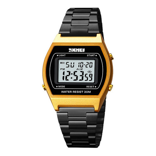 Reloj Hombre Skmei 1328 Acero Alarma Cronometro Elegante Color de la malla Dorado/Negro