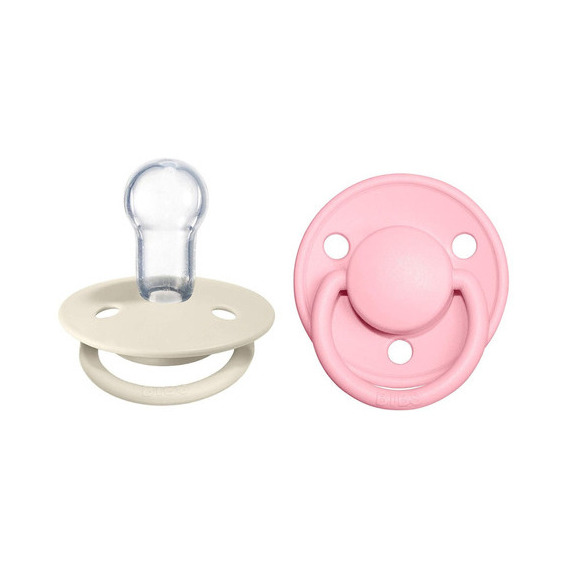 Chupetes Bibs De Lux X2 Unidades Tetina Redonda De Silicona Color Ivory / Baby Pink Período De Edad 0-36 Meses