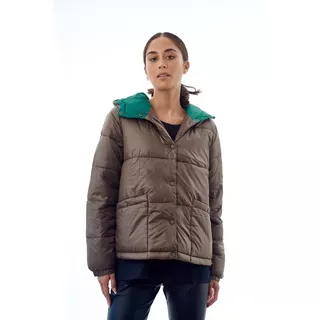 Campera Puffer Nylon Combinada Bolsillo Impermeable Invierno