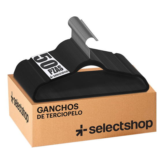 Set 50 Ganchos HG16C1 Ligero Resistentes Perchas De Terciopelo Antideslizantes Color Negro SelectShop