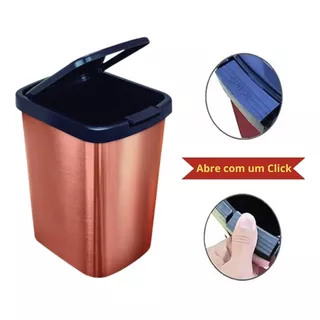 Lixeira Cesto Rose Gold 9 Litros Com Tampa Click Label 