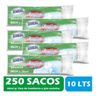 250 Un Saquinho Saco Lixo 10 Lts Banheiro Pia Cozinha 38x34 Cor Branco