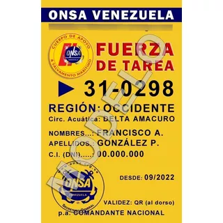Carnet Fuerza De Tarea (onsa Venezuela)