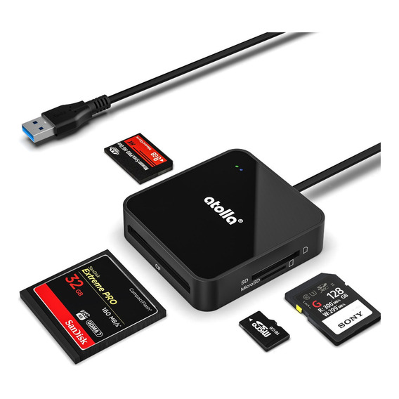 atolla Lector de Tarjetas SD 4 En 1, USB 3.0 de 5Gbps Para Tarjetas de Memoria SD/ SDHC/ SDXC/ TF/ CF/ MMC/ MS/ Micro-SD