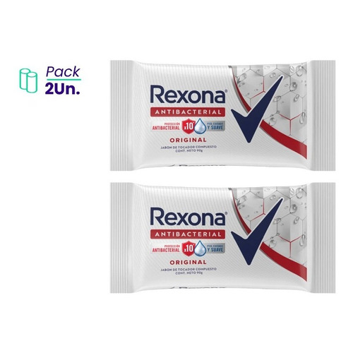 Pack X2u Jabón De Tocador En Barra Rexona Antibacterial 90g