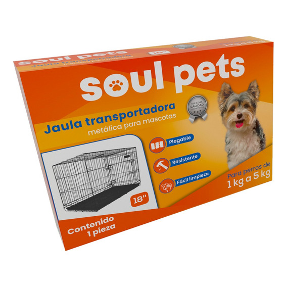 Soul Pets Jaula Metálica Reforzada 18 pulgadas 44.5x30.5x36.5cm Color Negro