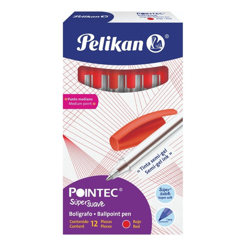 Bolígrafos Pointec Pelikan Pointec - Caja 12 Unidades Color de la tinta Rojo Color del exterior Cristal