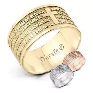 Anillo Padre Nuestro Oro Macizo 14k Grabado En Laser Grande